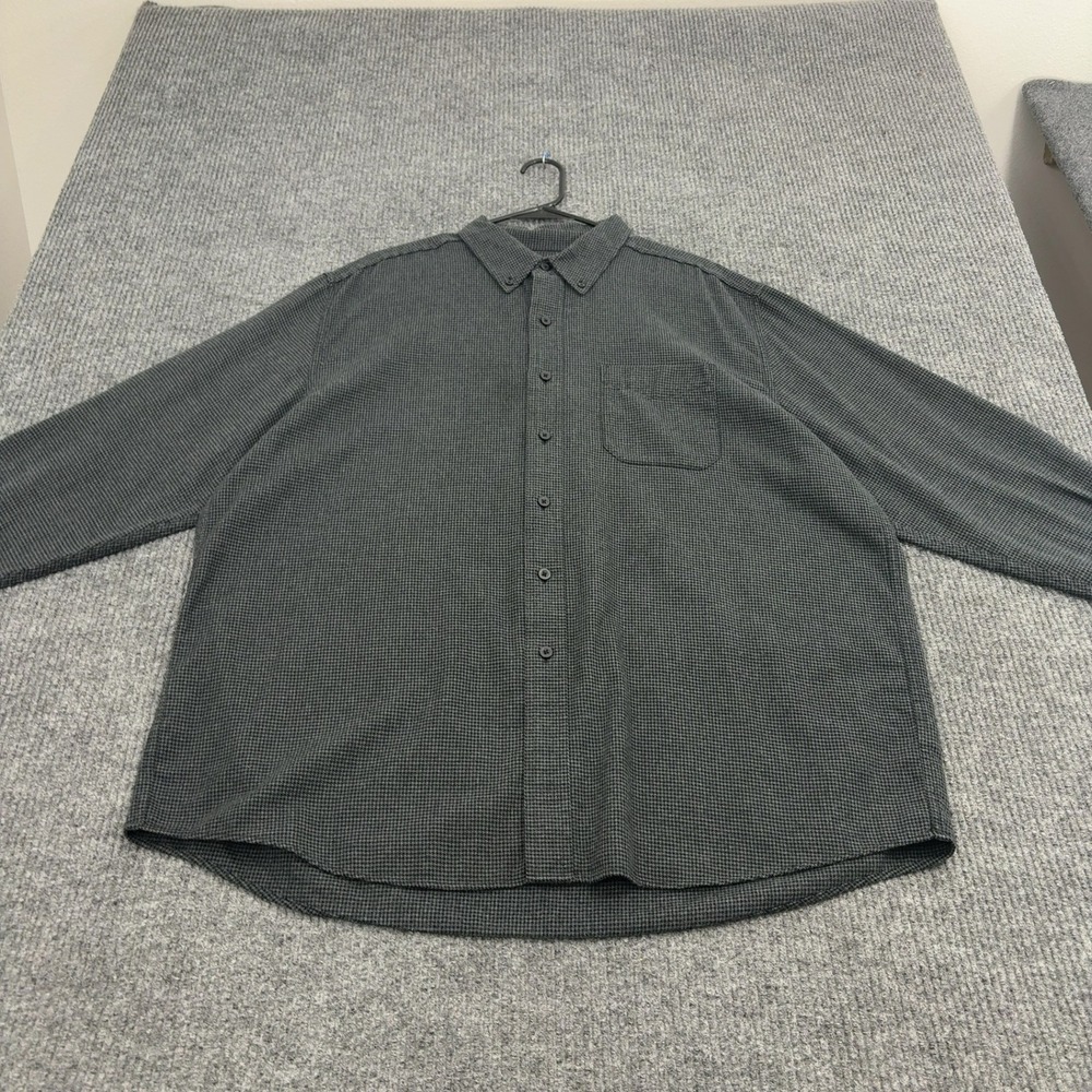 LL Bean Button Down Shirt Mens XL Grey Cotton Houndstooth Traditional Fit Casual
